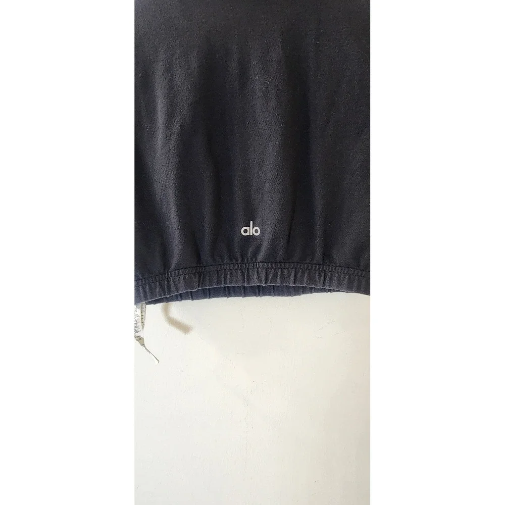 Alo Yoga Women Black Cropped Polo Shirt Elastic Hem Short Sleeve XS